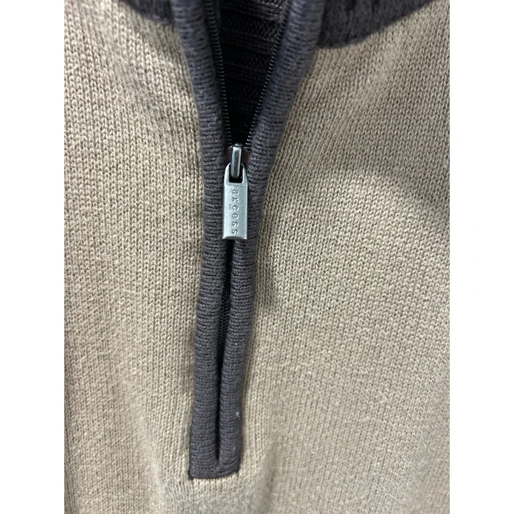 Axcess Claiborne Mens Large Brown Tan Color Block Quarter Zip Cotton Sweater L